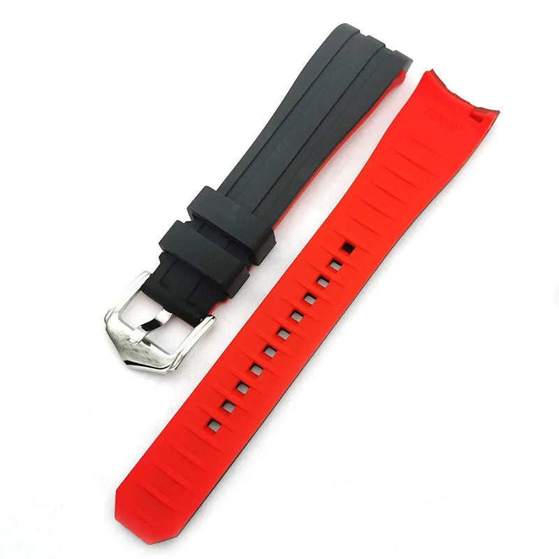 Curved-End Rubber Watch Strap with Stainless Steel Buckle – 18mm / 20mm / 22mm