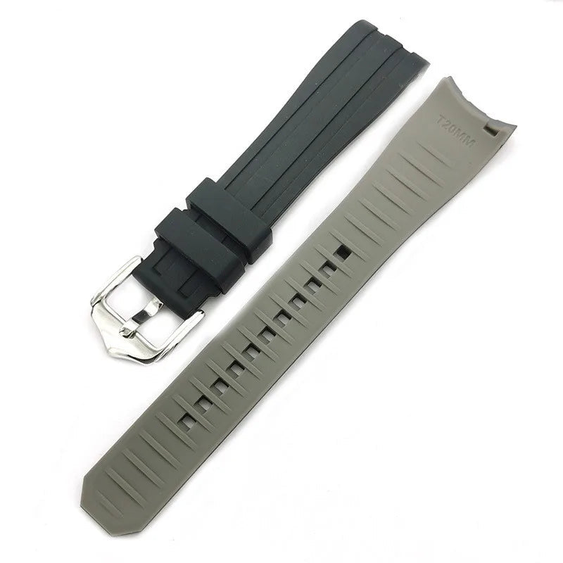 Curved-End Rubber Watch Strap with Stainless Steel Buckle – 18mm / 20mm / 22mm