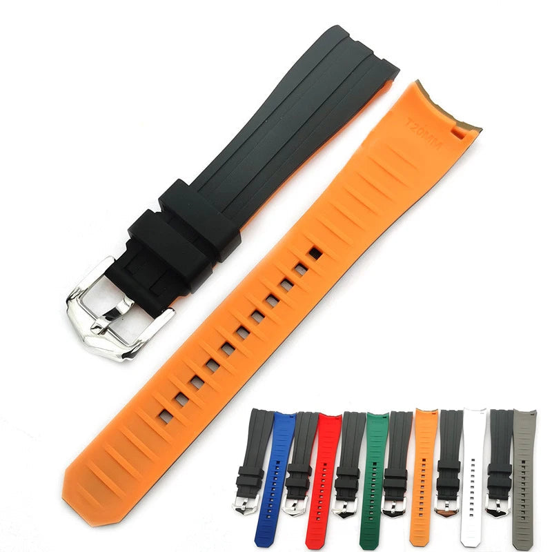 Curved-End Rubber Watch Strap with Stainless Steel Buckle – 18mm / 20mm / 22mm