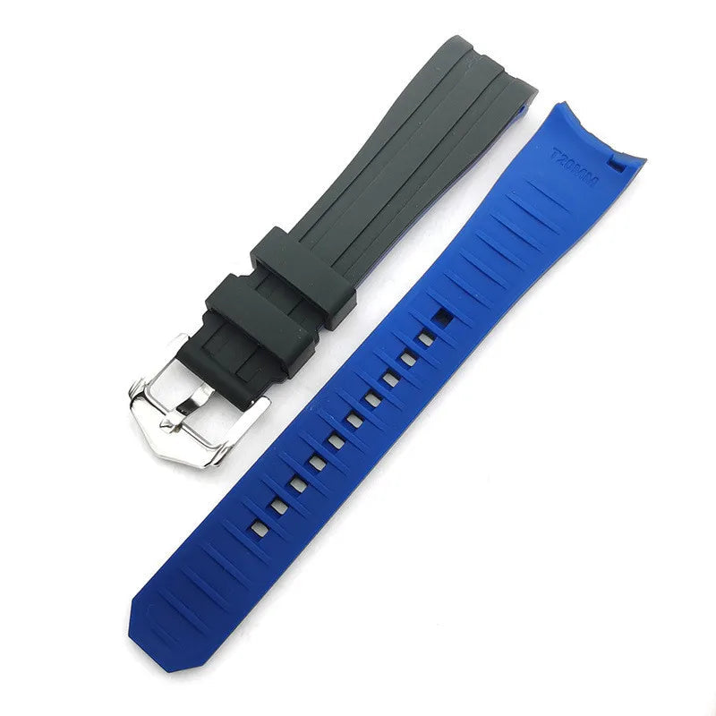Curved-End Rubber Watch Strap with Stainless Steel Buckle – 18mm / 20mm / 22mm