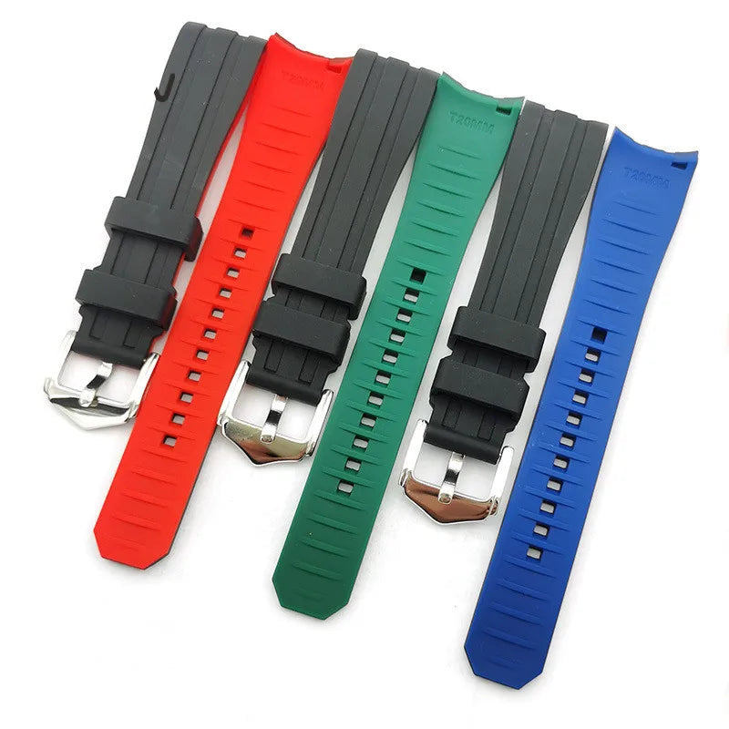 Curved-End Rubber Watch Strap with Stainless Steel Buckle – 18mm / 20mm / 22mm