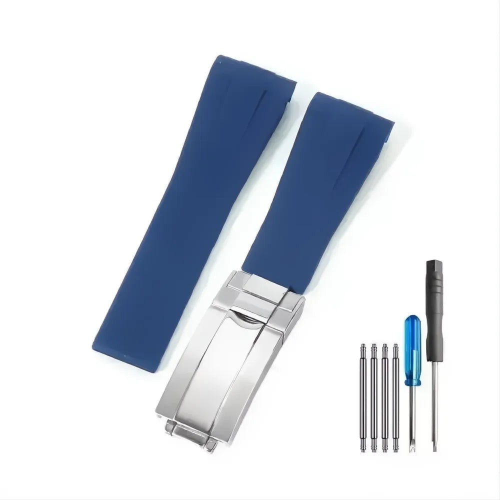 Curved-End Silicone Watch Band Compatible with 20mm / 21mm Watches – Butterfly Clasp-VivaStraps-Viva Timepiece