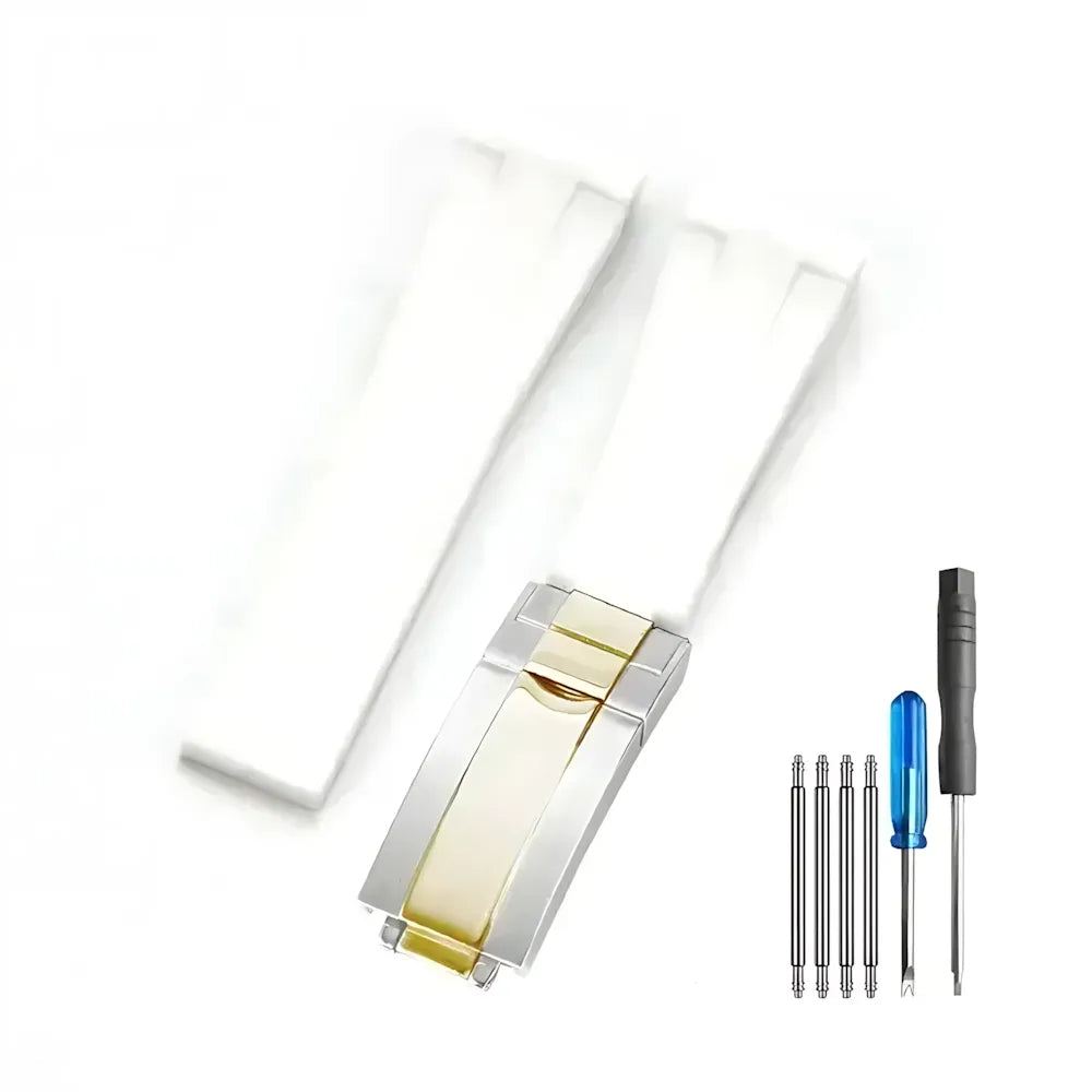 Curved-End Silicone Watch Band Compatible with 20mm / 21mm Watches – Butterfly Clasp-VivaStraps-Viva Timepiece