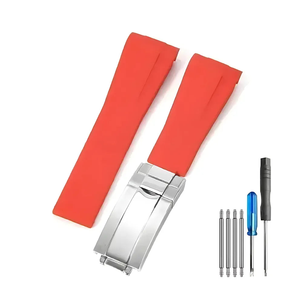 Curved-End Silicone Watch Band Compatible with 20mm / 21mm Watches – Butterfly Clasp-VivaStraps-Viva Timepiece