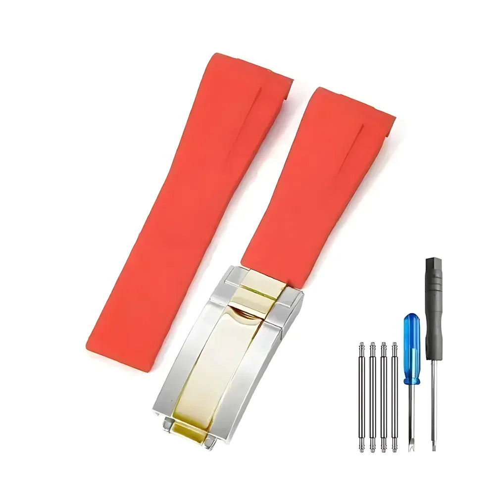 Curved-End Silicone Watch Band Compatible with 20mm / 21mm Watches – Butterfly Clasp-VivaStraps-Viva Timepiece