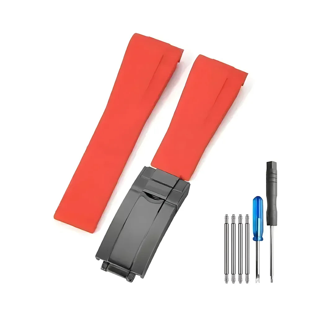 Curved-End Silicone Watch Band Compatible with 20mm / 21mm Watches – Butterfly Clasp-VivaStraps-Viva Timepiece