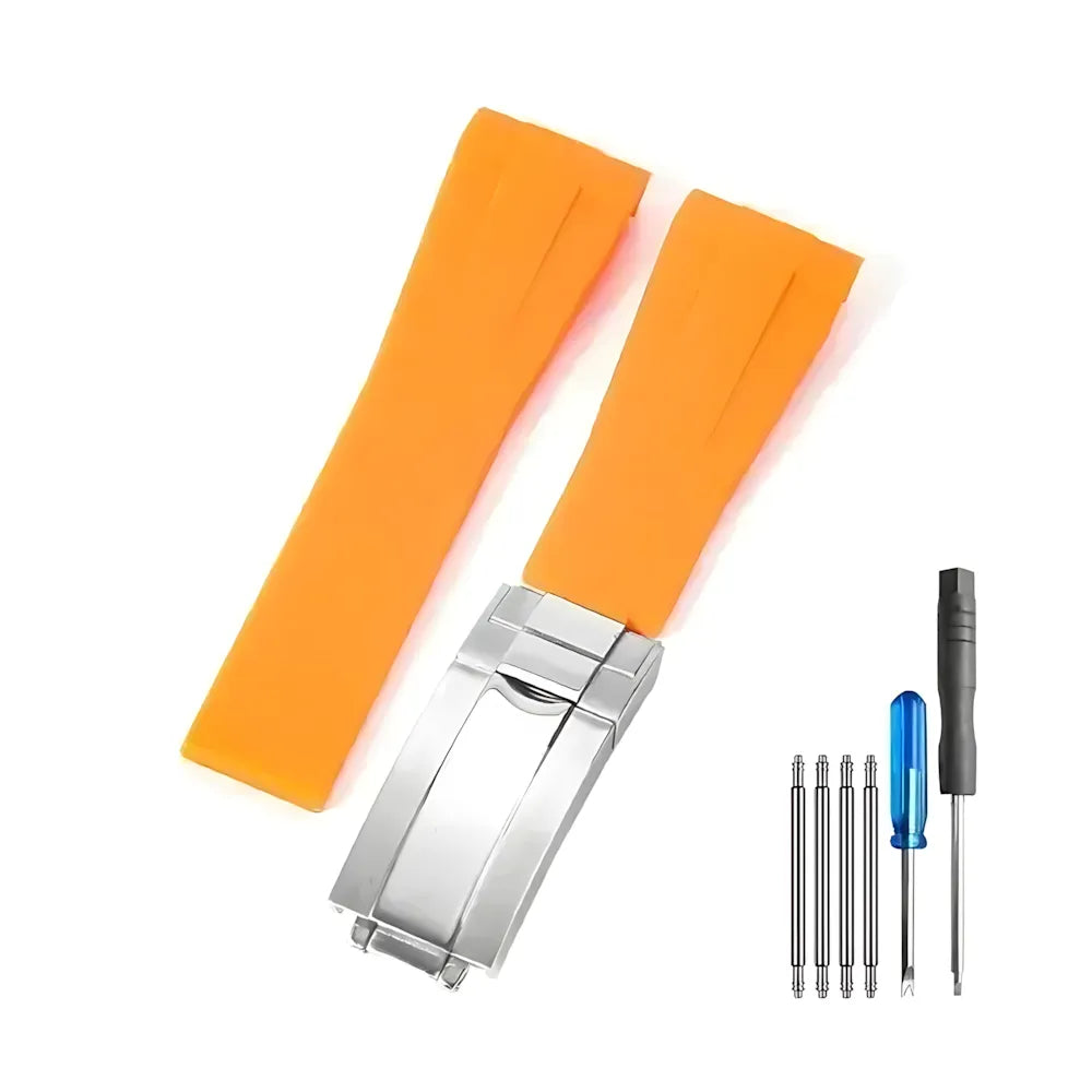 Curved-End Silicone Watch Band Compatible with 20mm / 21mm Watches – Butterfly Clasp-VivaStraps-Viva Timepiece