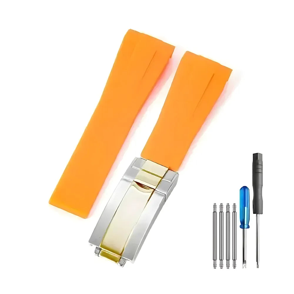 Curved-End Silicone Watch Band Compatible with 20mm / 21mm Watches – Butterfly Clasp-VivaStraps-Viva Timepiece