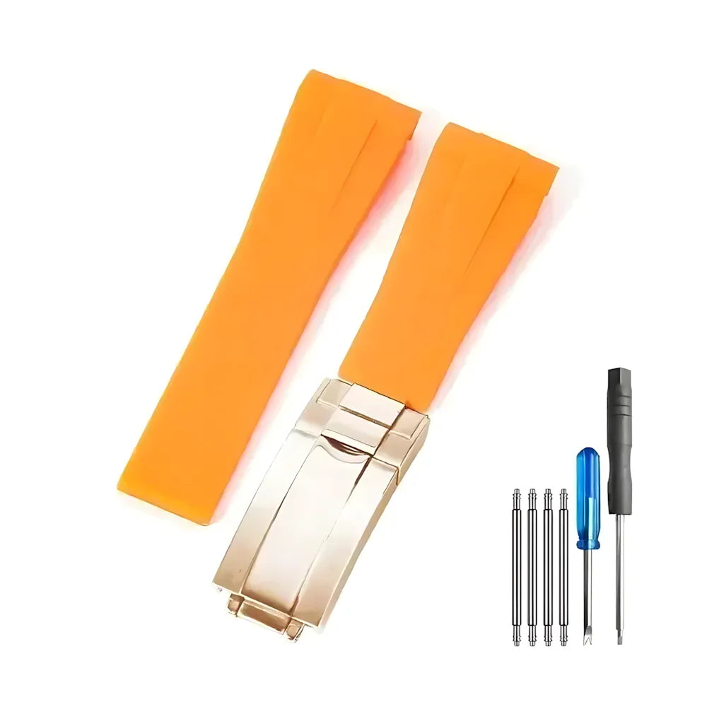 Curved-End Silicone Watch Band Compatible with 20mm / 21mm Watches – Butterfly Clasp-VivaStraps-Viva Timepiece