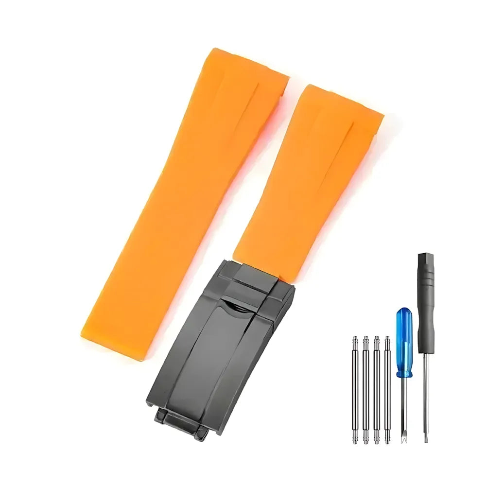 Curved-End Silicone Watch Band Compatible with 20mm / 21mm Watches – Butterfly Clasp-VivaStraps-Viva Timepiece