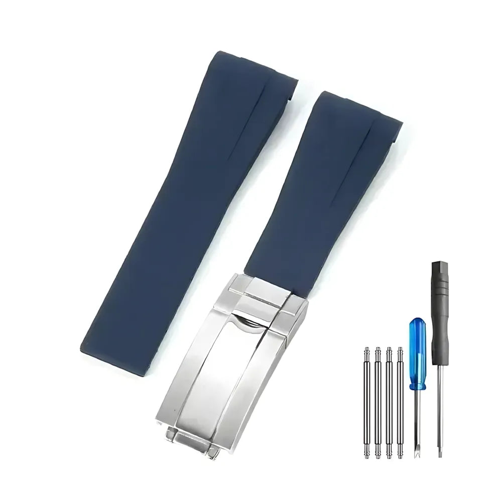 Curved-End Silicone Watch Band Compatible with 20mm / 21mm Watches – Butterfly Clasp-VivaStraps-Viva Timepiece