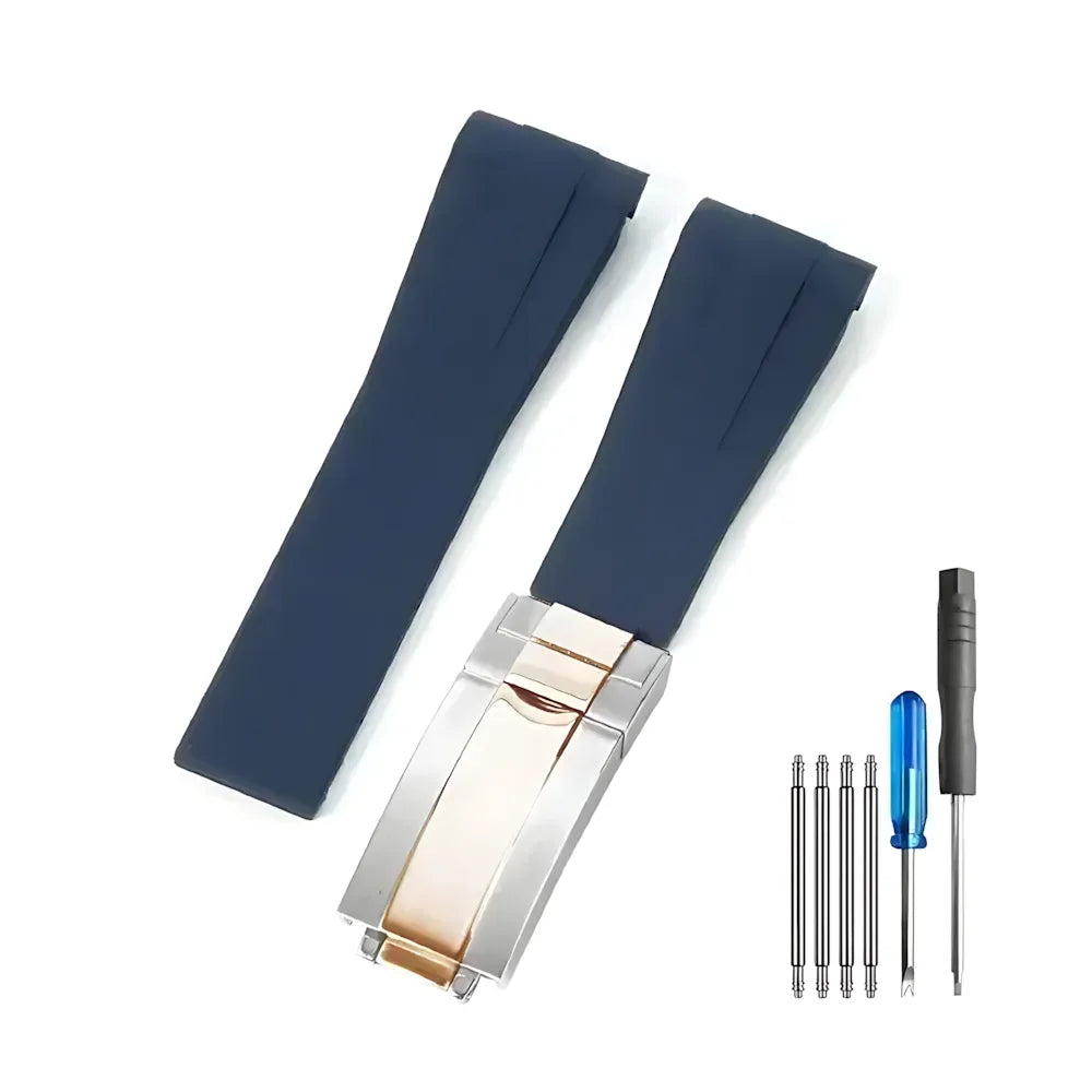 Curved-End Silicone Watch Band Compatible with 20mm / 21mm Watches – Butterfly Clasp-VivaStraps-Viva Timepiece