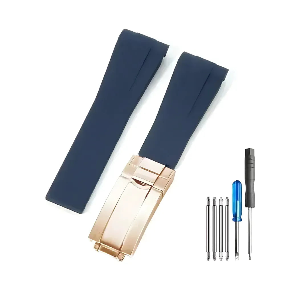 Curved-End Silicone Watch Band Compatible with 20mm / 21mm Watches – Butterfly Clasp-VivaStraps-Viva Timepiece