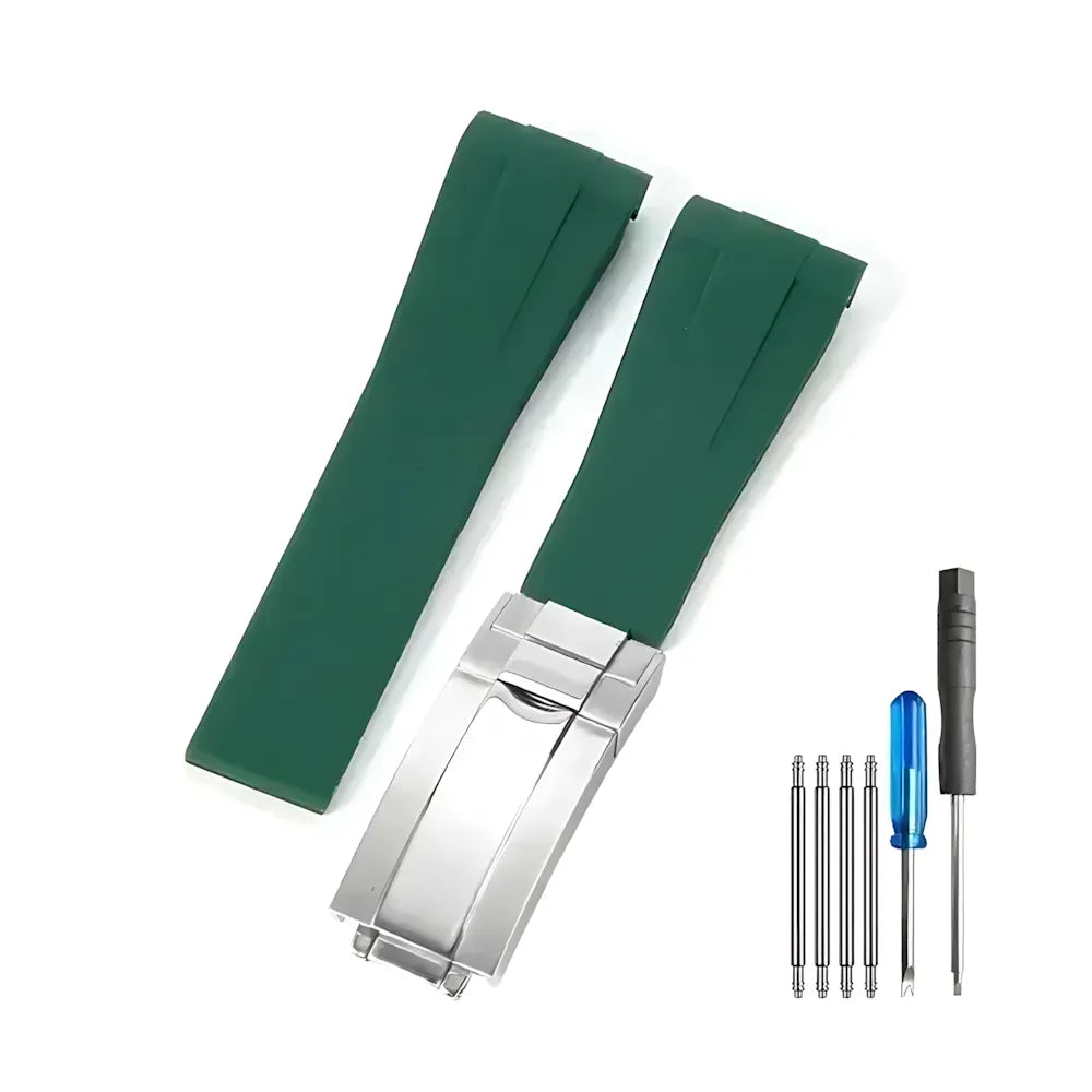 Curved-End Silicone Watch Band Compatible with 20mm / 21mm Watches – Butterfly Clasp-VivaStraps-Viva Timepiece