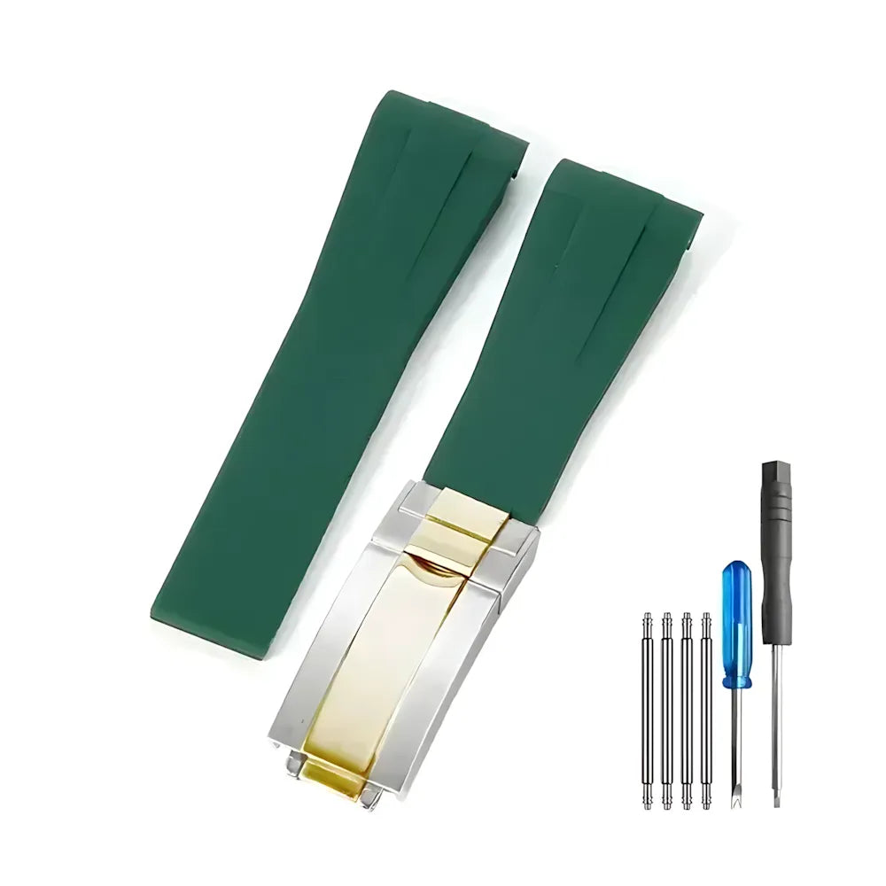 Curved-End Silicone Watch Band Compatible with 20mm / 21mm Watches – Butterfly Clasp-VivaStraps-Viva Timepiece