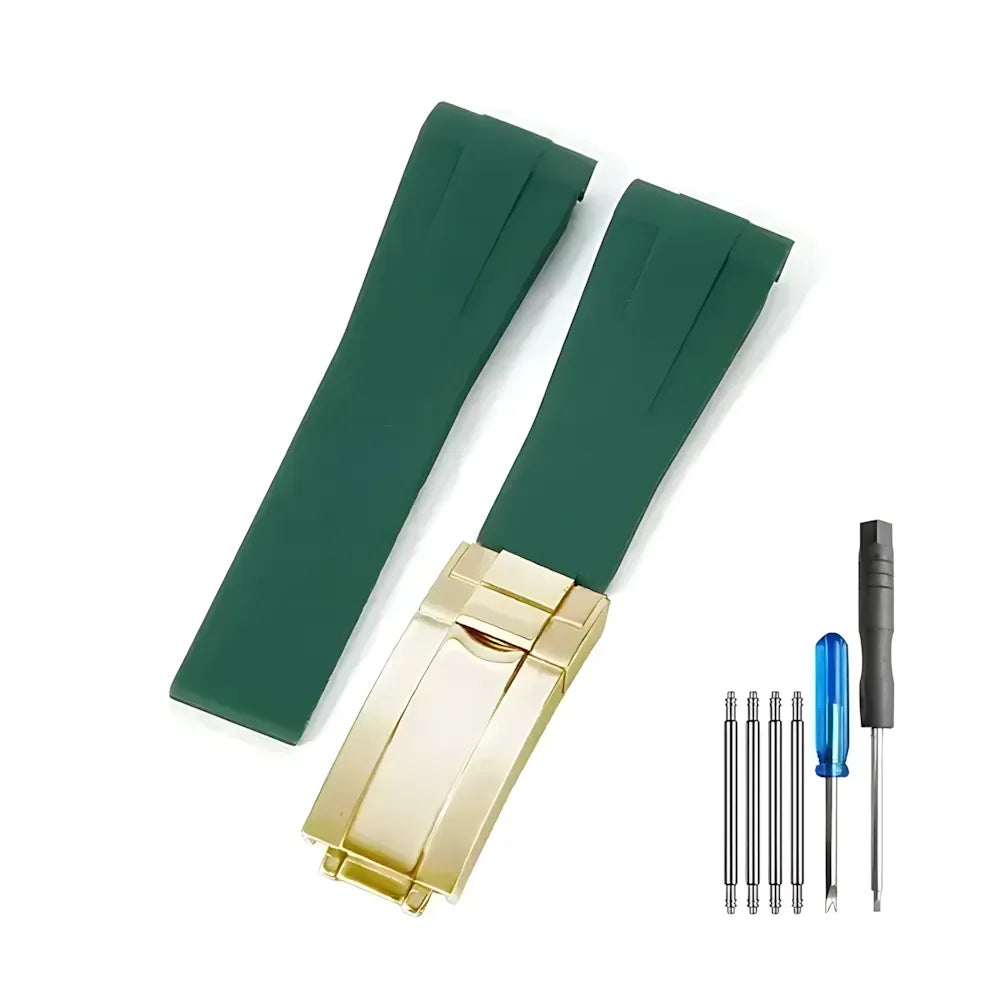 Curved-End Silicone Watch Band Compatible with 20mm / 21mm Watches – Butterfly Clasp-VivaStraps-Viva Timepiece