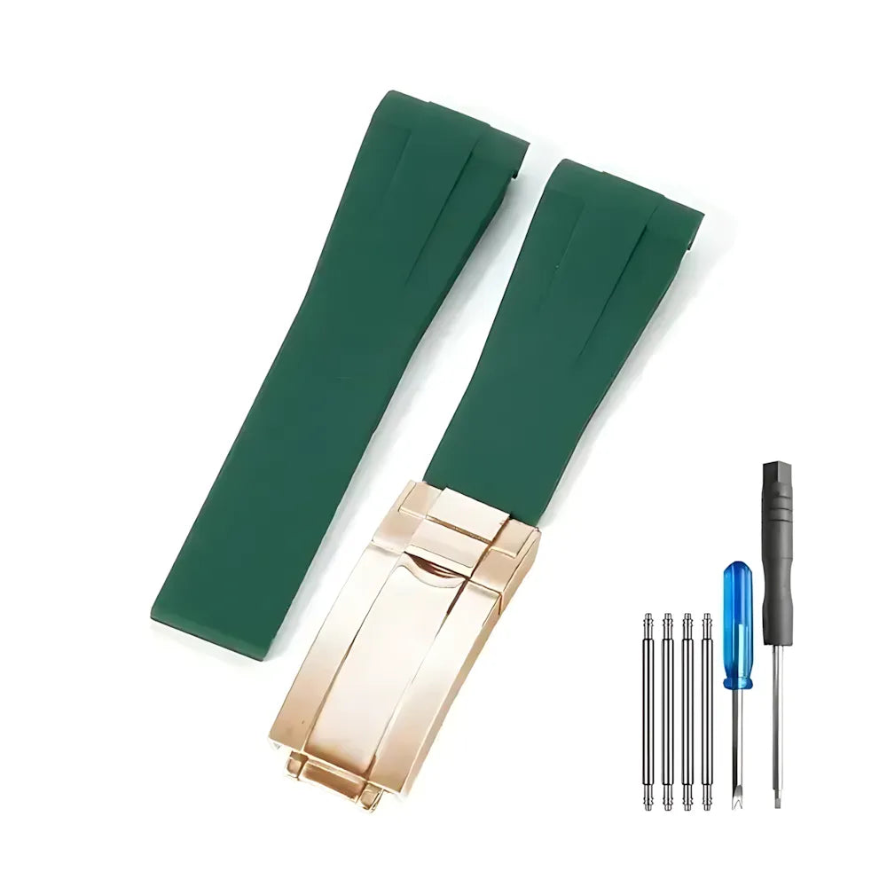 Curved-End Silicone Watch Band Compatible with 20mm / 21mm Watches – Butterfly Clasp-VivaStraps-Viva Timepiece