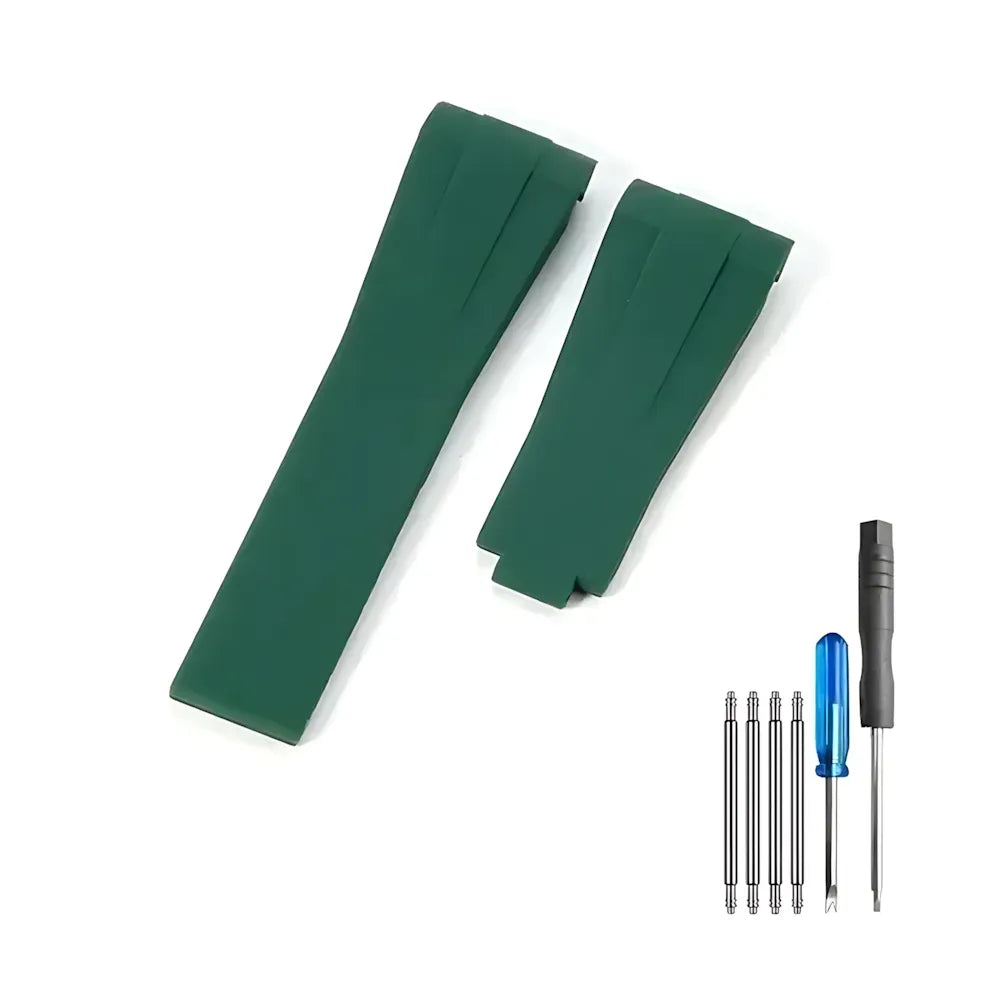 Curved-End Silicone Watch Band Compatible with 20mm / 21mm Watches – Butterfly Clasp-VivaStraps-Viva Timepiece