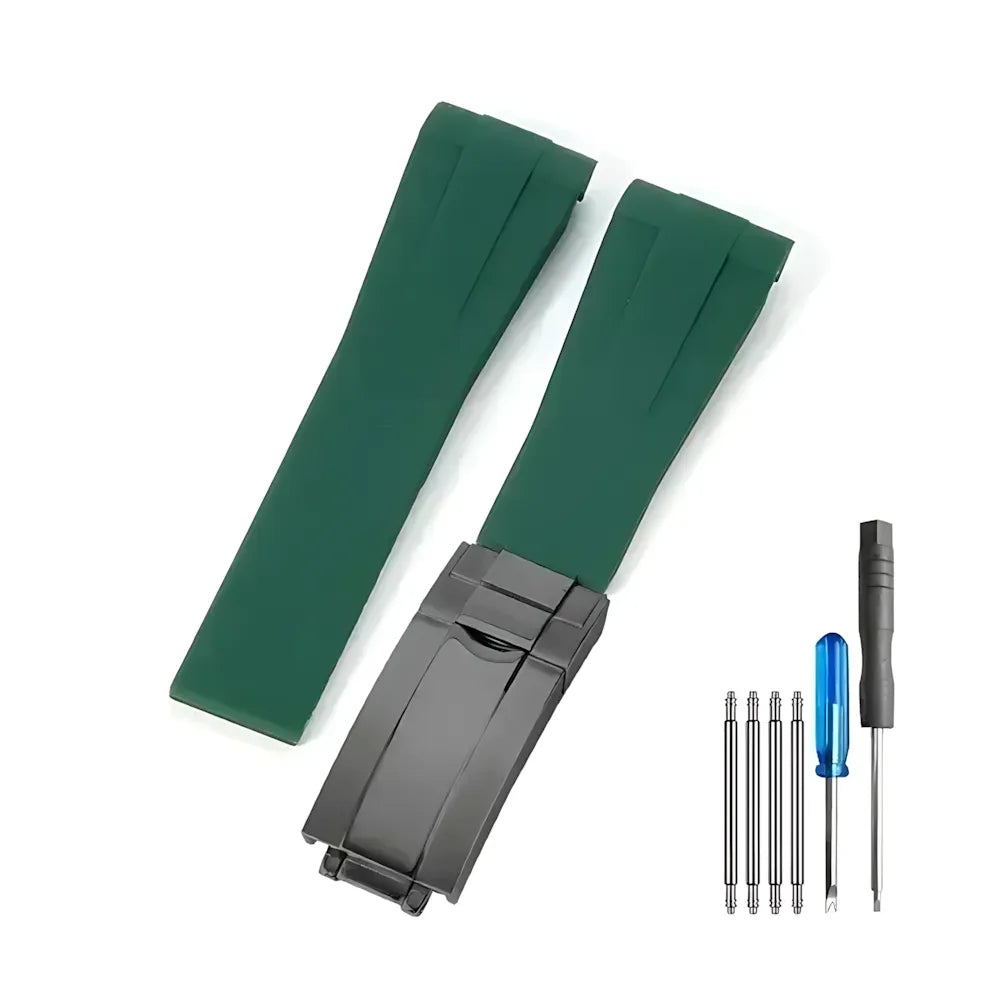 Curved-End Silicone Watch Band Compatible with 20mm / 21mm Watches – Butterfly Clasp-VivaStraps-Viva Timepiece