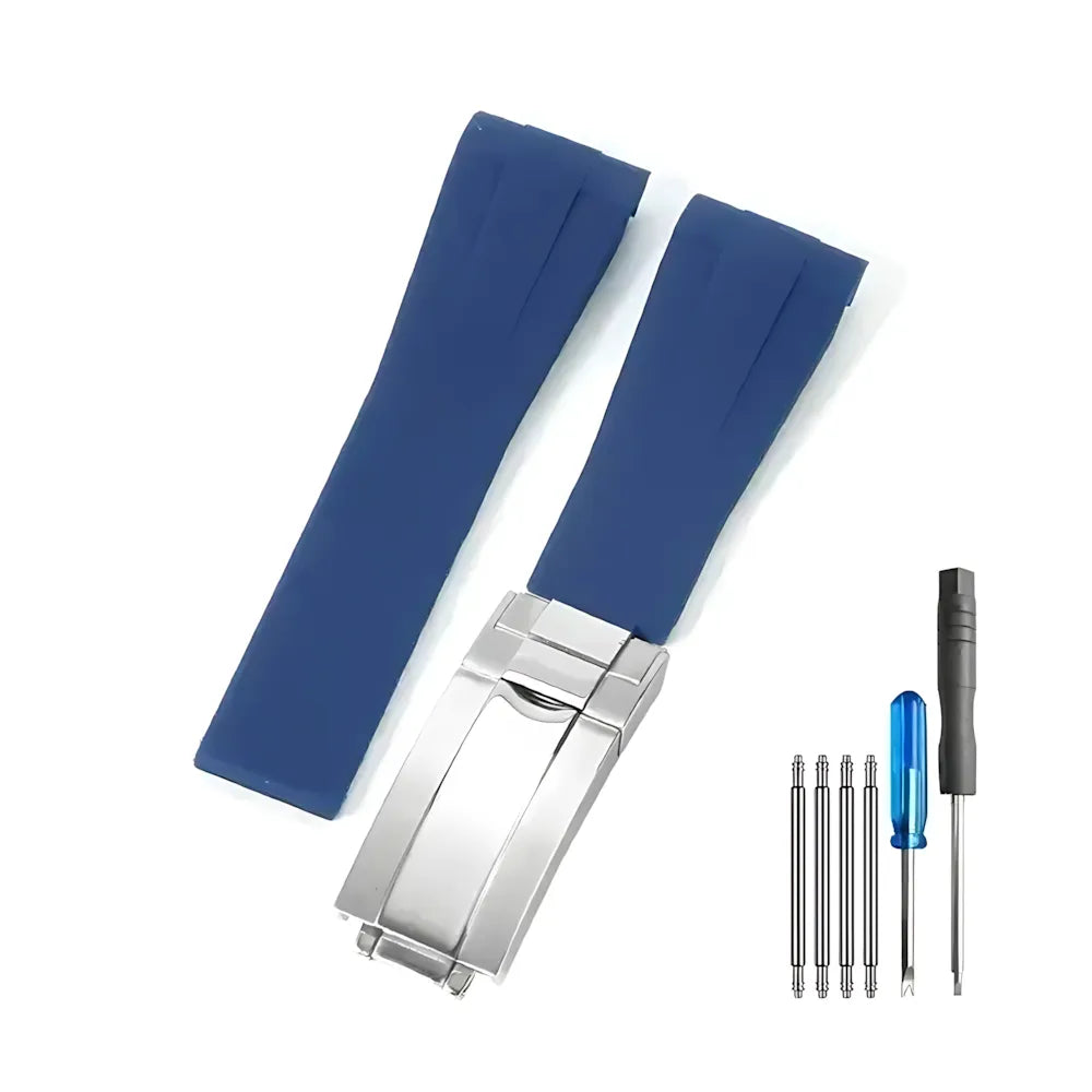 Curved-End Silicone Watch Band Compatible with 20mm / 21mm Watches – Butterfly Clasp-VivaStraps-Viva Timepiece