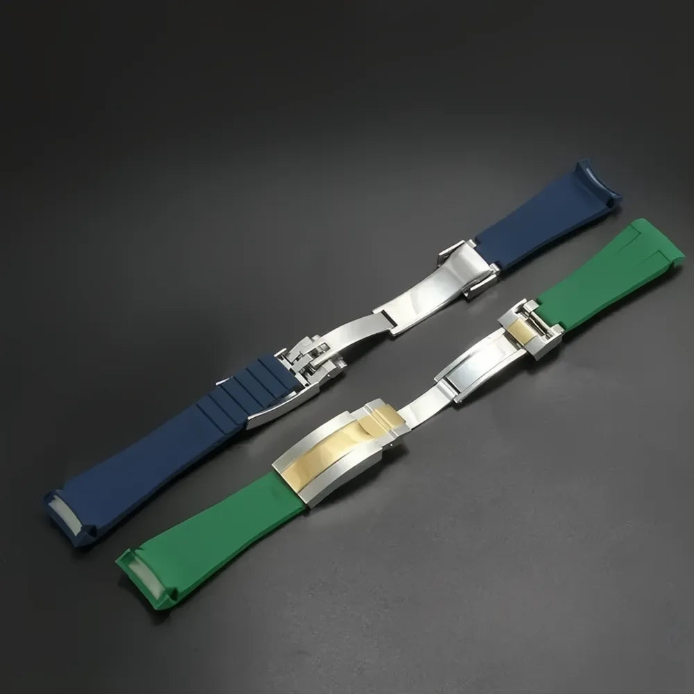 Curved-End Silicone Watch Band Compatible with 20mm / 21mm Watches – Butterfly Clasp-VivaStraps-Viva Timepiece