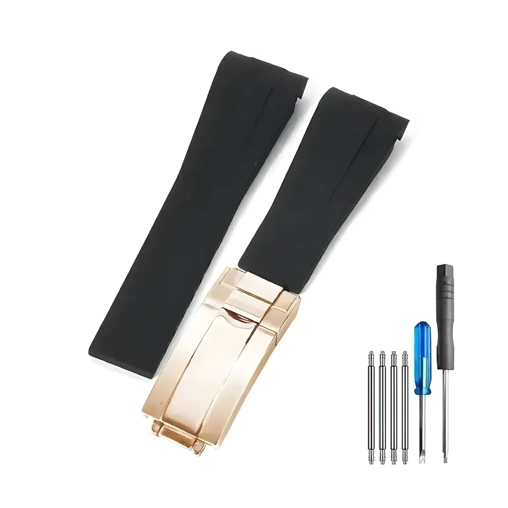 Curved-End Silicone Watch Band Compatible with 20mm / 21mm Watches – Butterfly Clasp-VivaStraps-Viva Timepiece