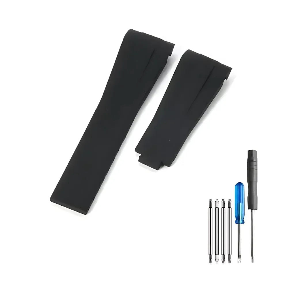 Curved-End Silicone Watch Band Compatible with 20mm / 21mm Watches – Butterfly Clasp-VivaStraps-Viva Timepiece