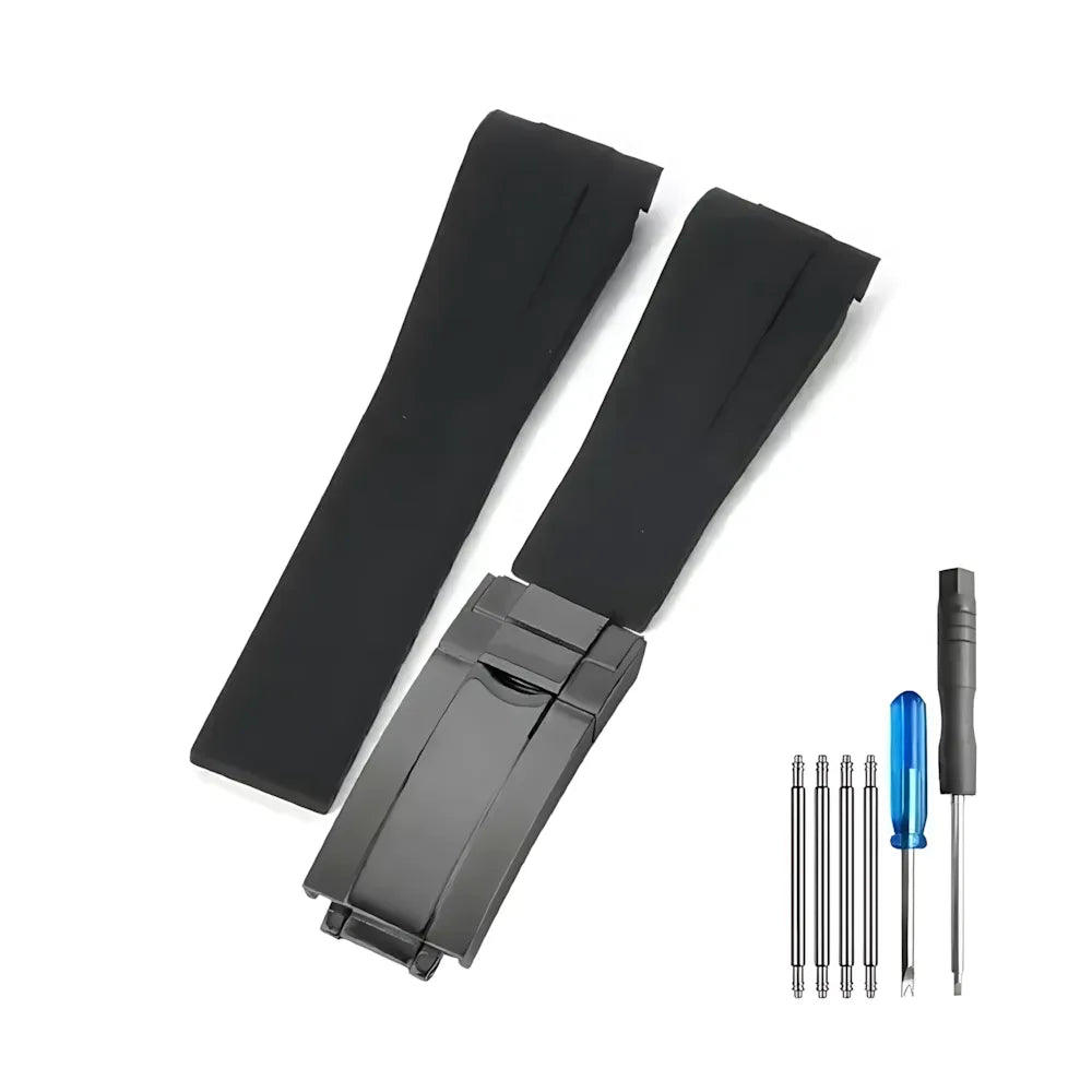 Curved-End Silicone Watch Band Compatible with 20mm / 21mm Watches – Butterfly Clasp-VivaStraps-Viva Timepiece