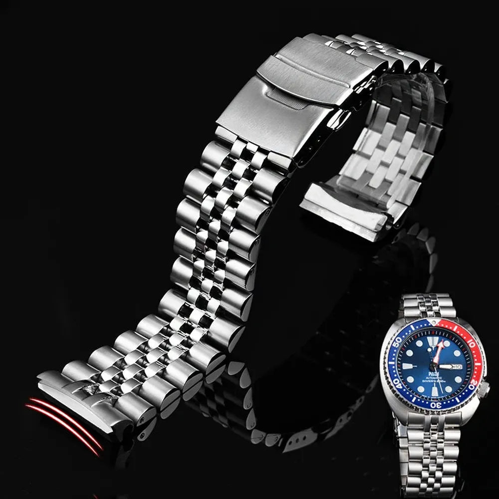 Curved-End Stainless Steel Jubilee Bracelet 22mm – Compatible with Turtle Series-ChronoCraft-Viva Timepiece