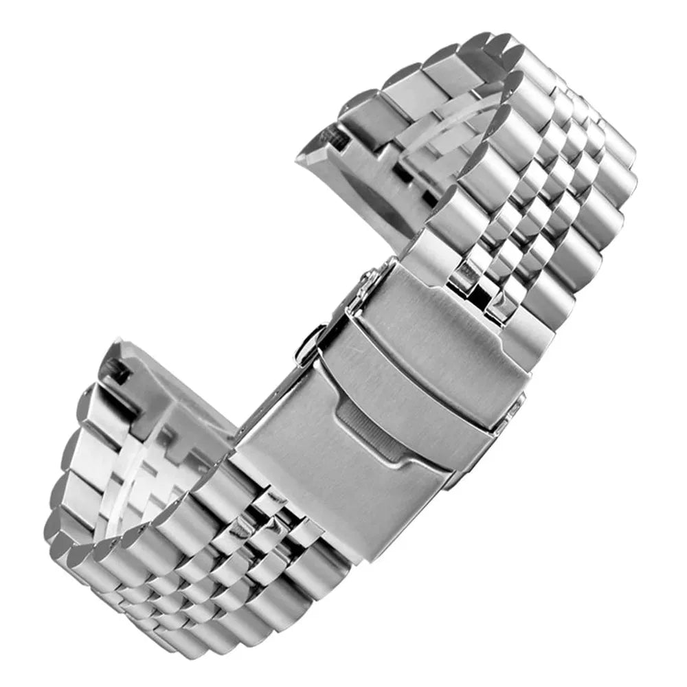 Curved-End Stainless Steel Jubilee Bracelet – 22mm Folding Clasp-ChronoCraft-Viva Timepiece