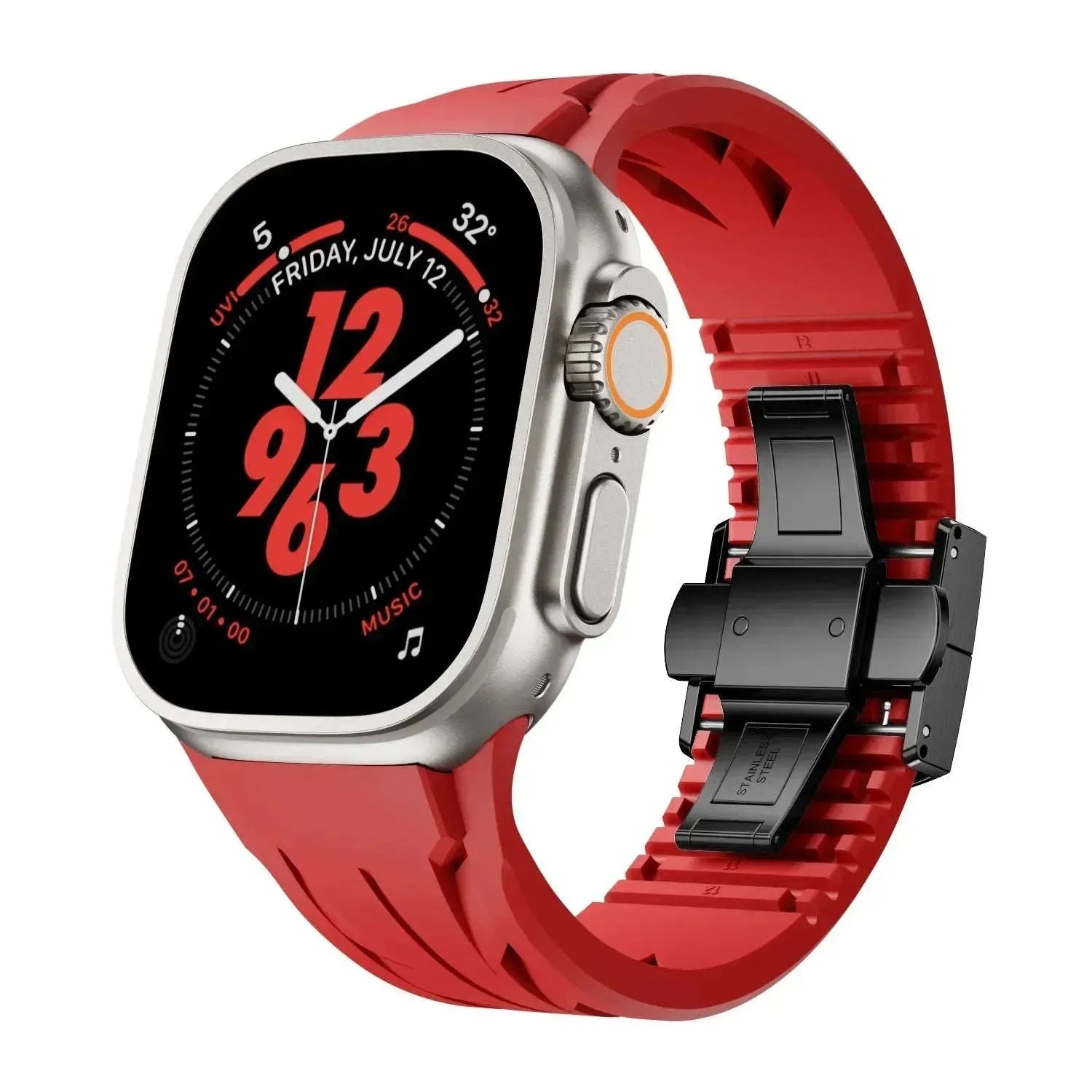 Cut-to-Size Rubber Sports Strap with Butterfly Clasp Compatible with Apple Watch