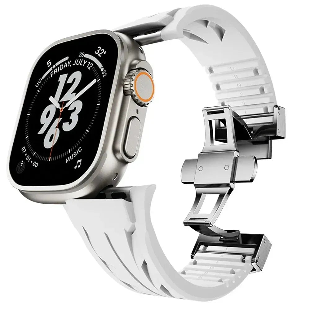 Cut-to-Size Rubber Sports Strap with Butterfly Clasp Compatible with Apple Watch