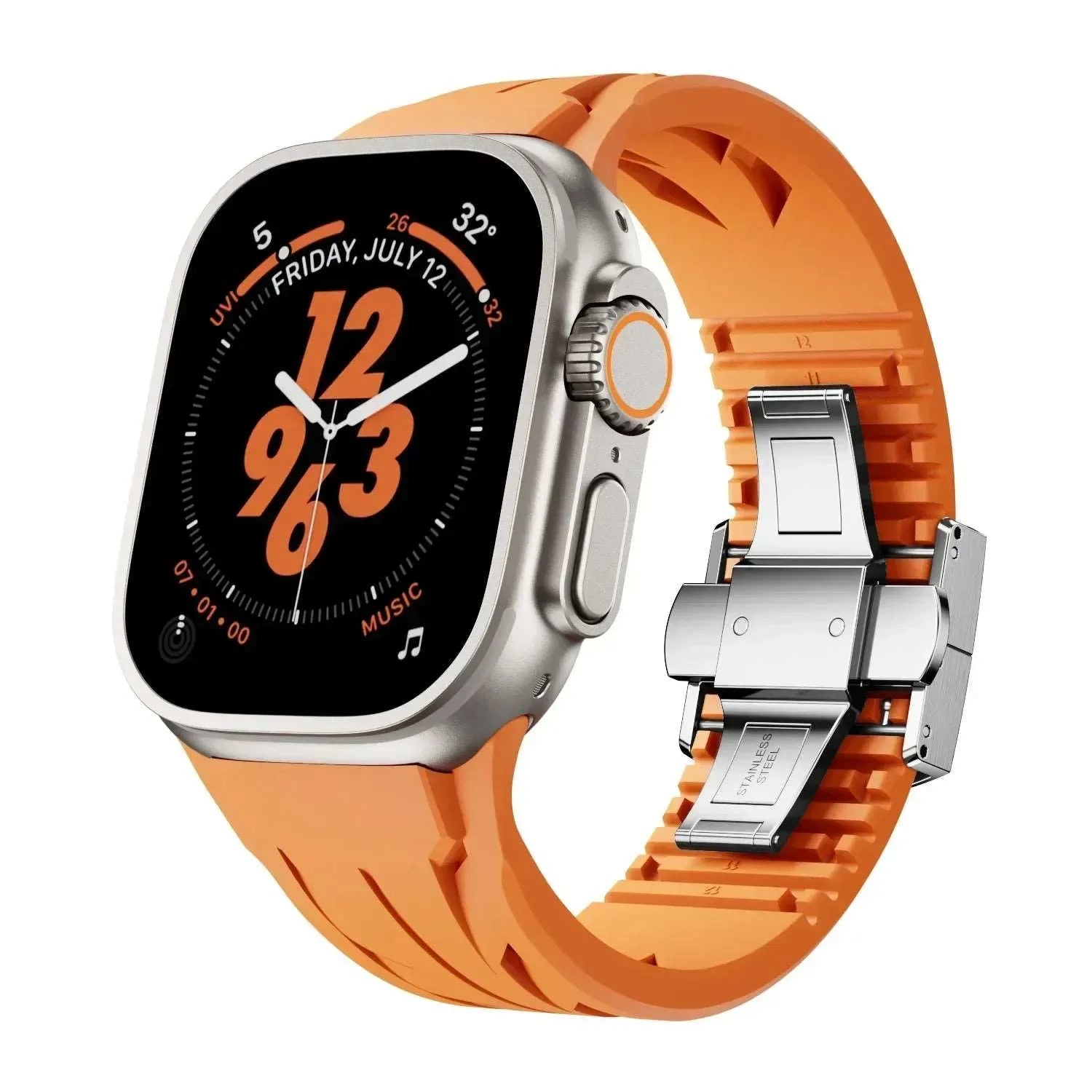 Cut-to-Size Rubber Sports Strap with Butterfly Clasp Compatible with Apple Watch