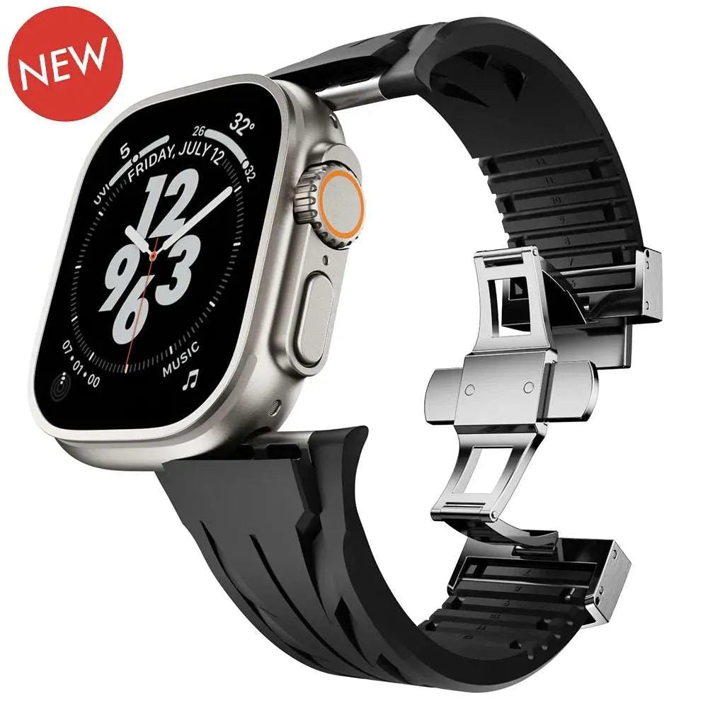 Cut-to-Size Rubber Sports Strap with Butterfly Clasp Compatible with Apple Watch