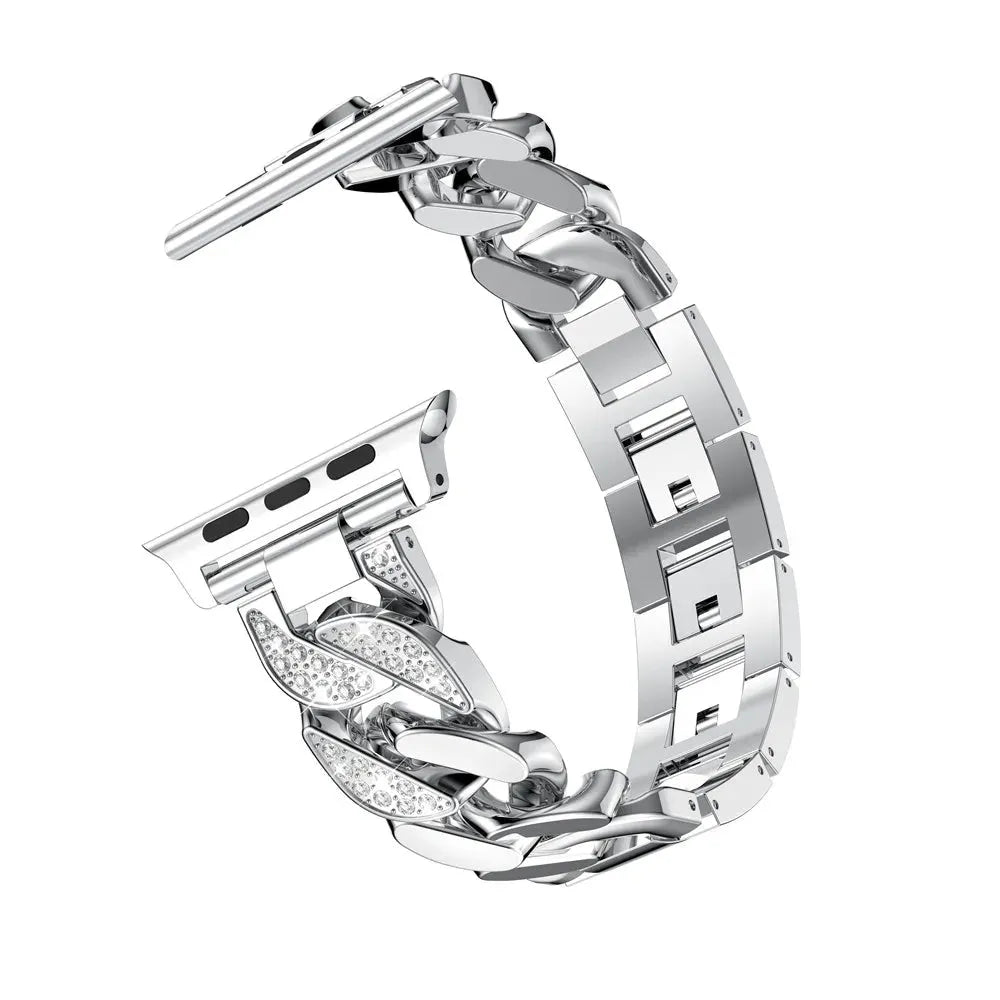 Diamond Cuban Link Jewelry Bracelet Compatible with Apple Watch 38–49mm