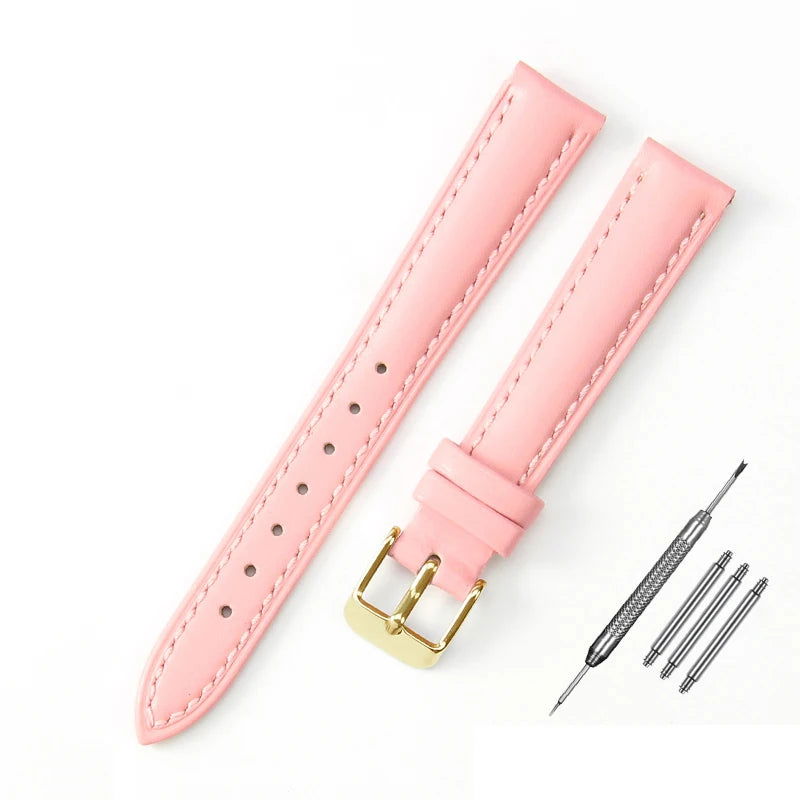 Durable Genuine Leather Watch Strap (10mm, 12mm, 14mm, 16mm, 18mm) Pink Gold Buckle - VivaStraps | Viva Timepiece