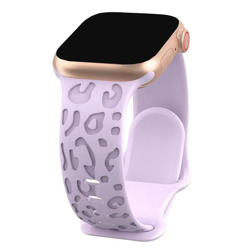 Engraved Cheetah Silicone Sports Strap Compatible with Apple Watch 38–49mm