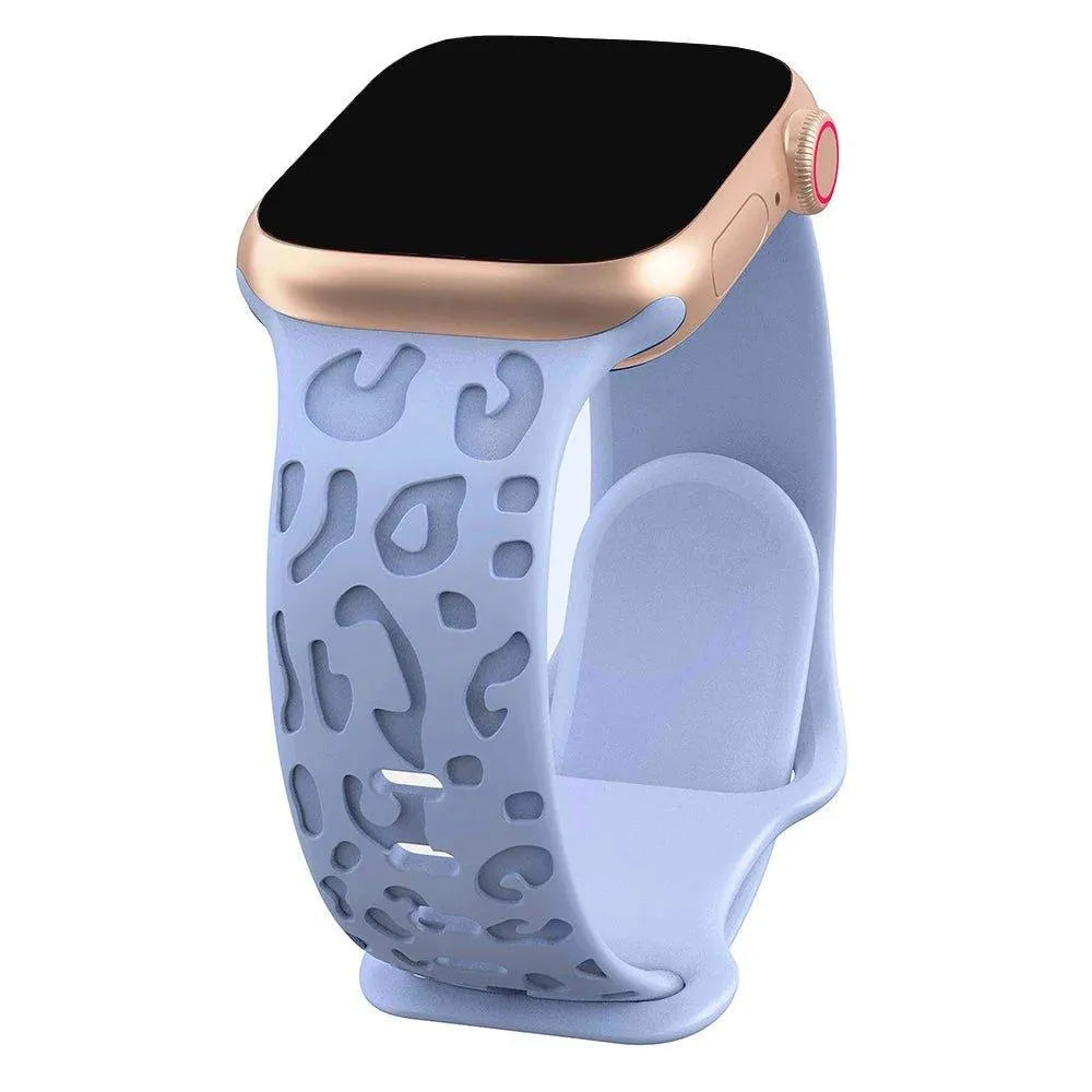 Engraved Cheetah Silicone Sports Strap Compatible with Apple Watch 38–49mm