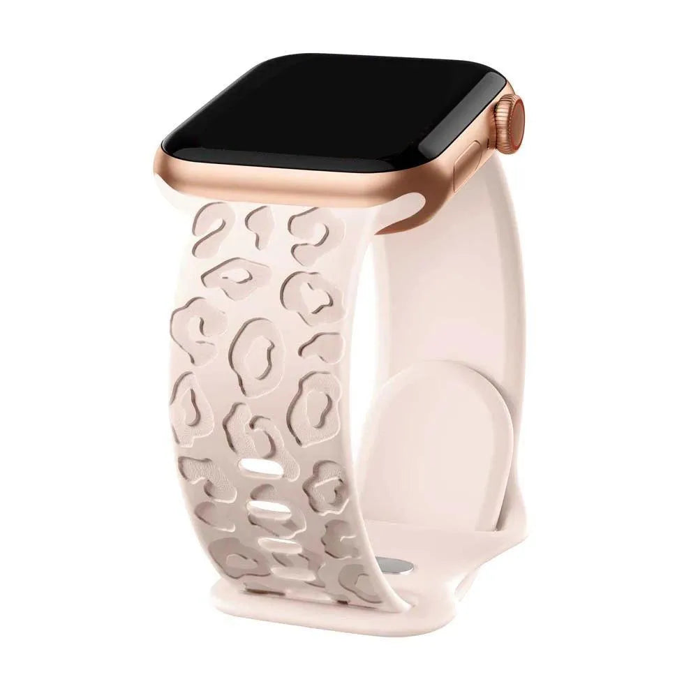 Engraved Cheetah Silicone Sports Strap Compatible with Apple Watch 38–49mm