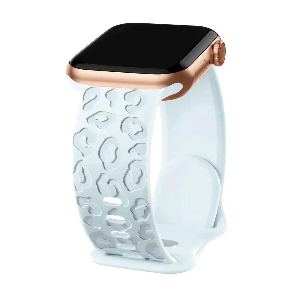 Engraved Cheetah Silicone Sports Strap Compatible with Apple Watch 38–49mm
