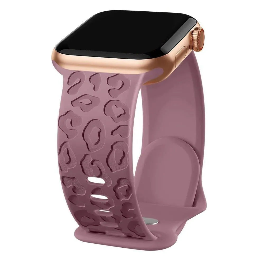 Engraved Cheetah Silicone Sports Strap Compatible with Apple Watch 38–49mm