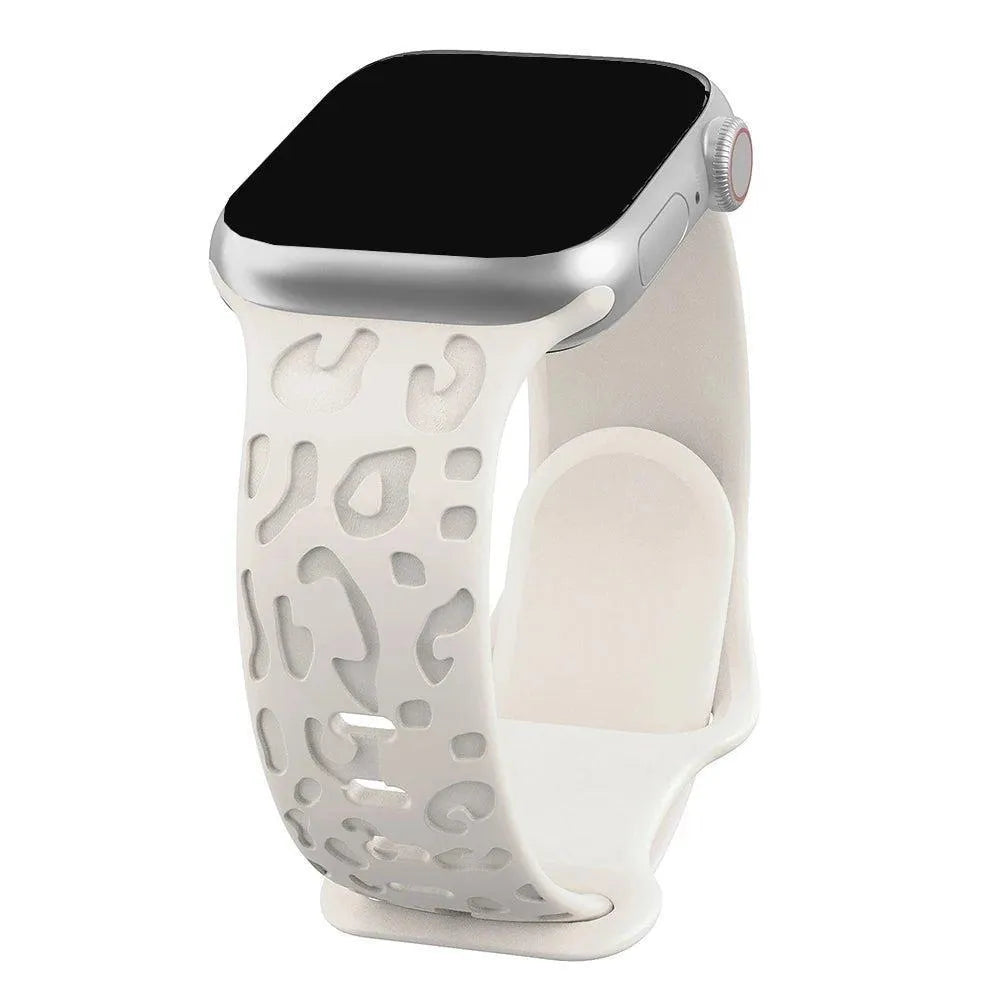 Engraved Cheetah Silicone Sports Strap Compatible with Apple Watch 38–49mm