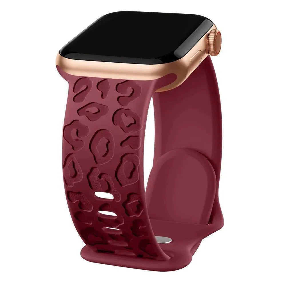 Engraved Cheetah Silicone Sports Strap Compatible with Apple Watch 38–49mm