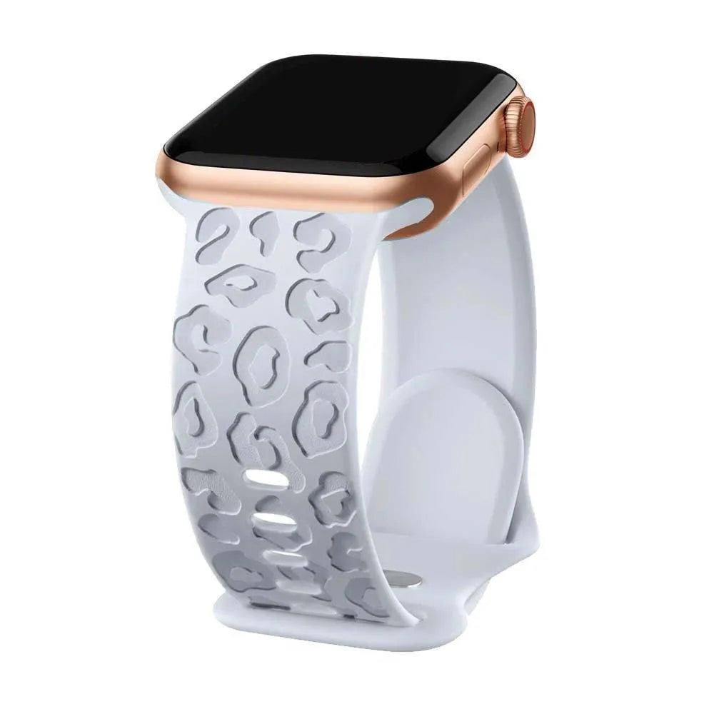 Engraved Cheetah Silicone Sports Strap Compatible with Apple Watch 38–49mm