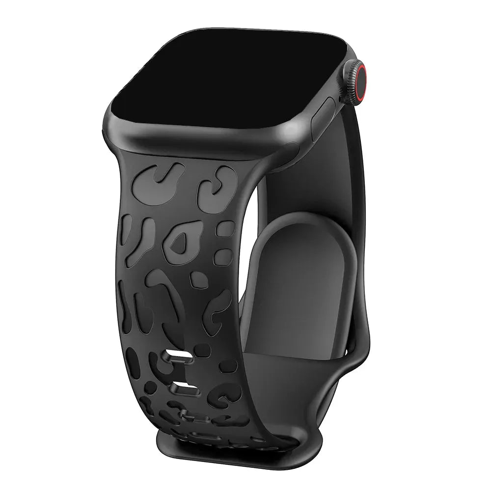 Engraved Cheetah Silicone Sports Strap Compatible with Apple Watch 38–49mm