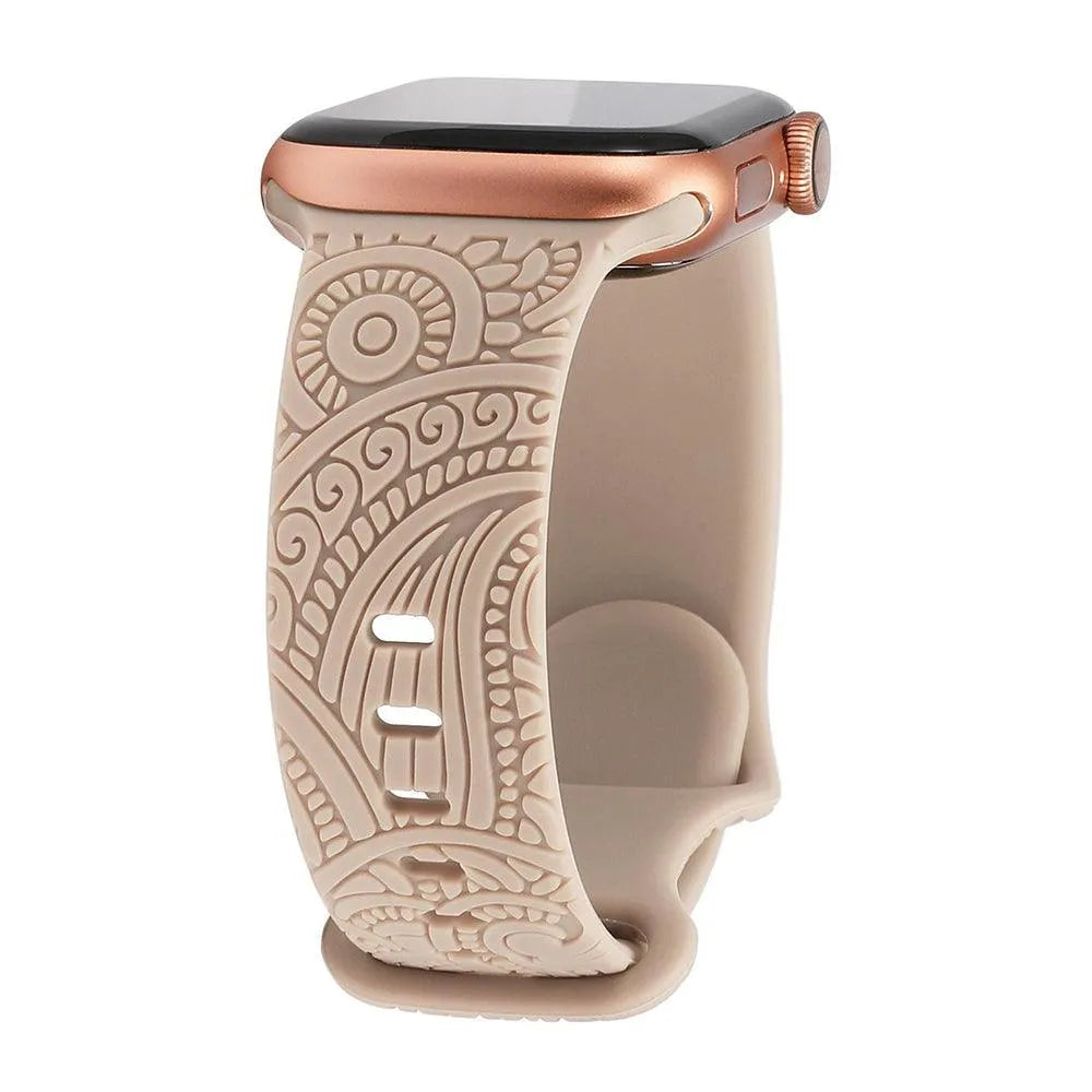 Engraved Henna Floral Silicone Band Compatible with Apple Watch 38–49mm