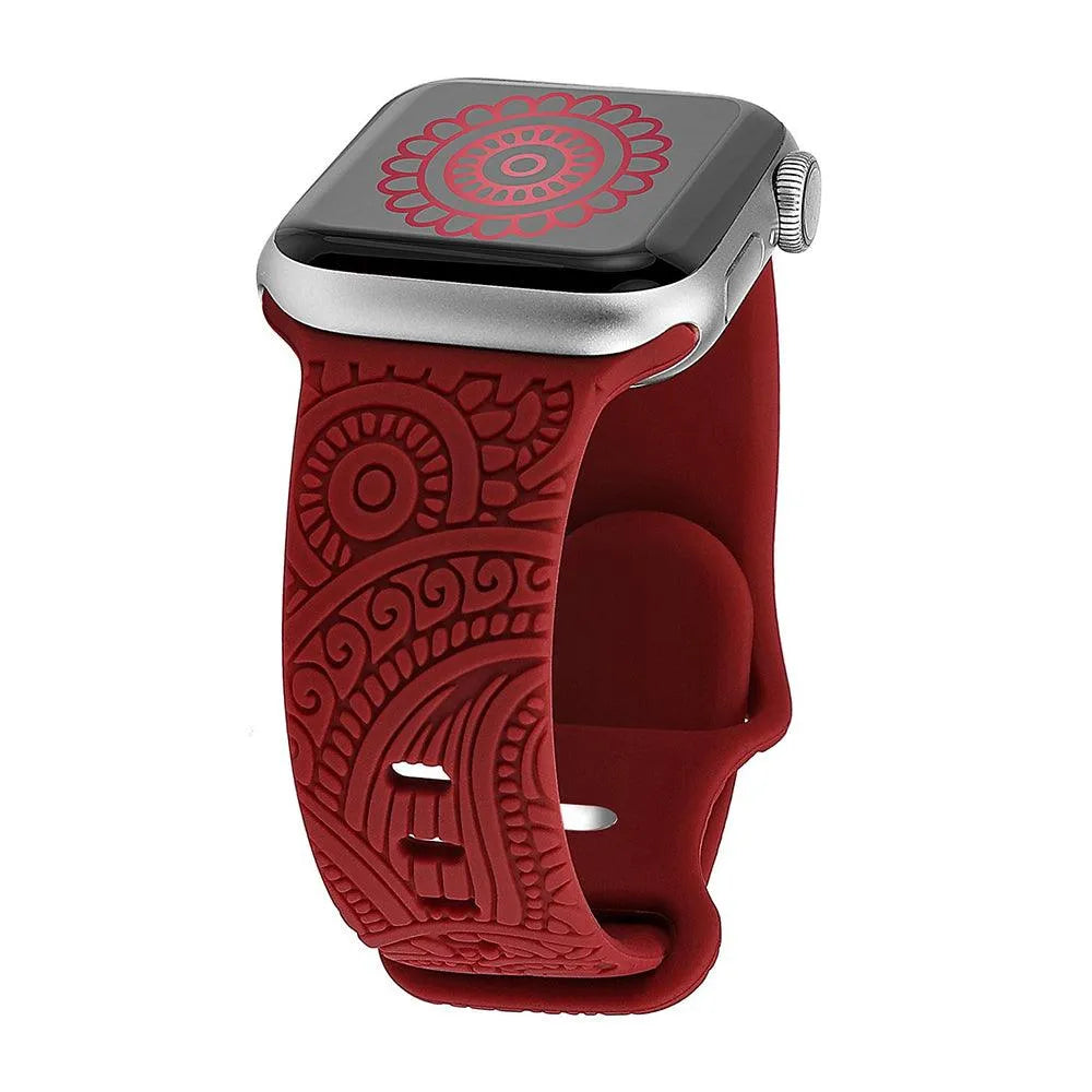Engraved Henna Floral Silicone Band Compatible with Apple Watch 38–49mm