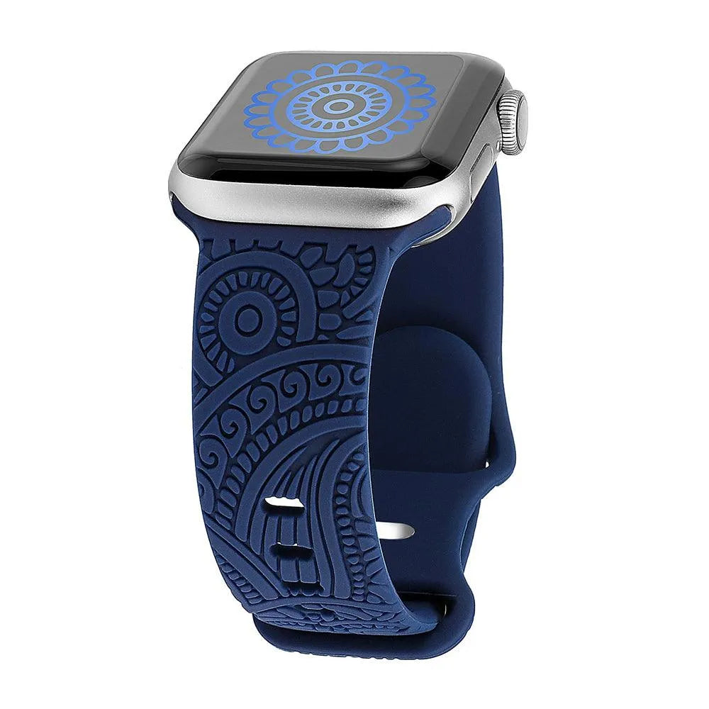 Engraved Henna Floral Silicone Band Compatible with Apple Watch 38–49mm