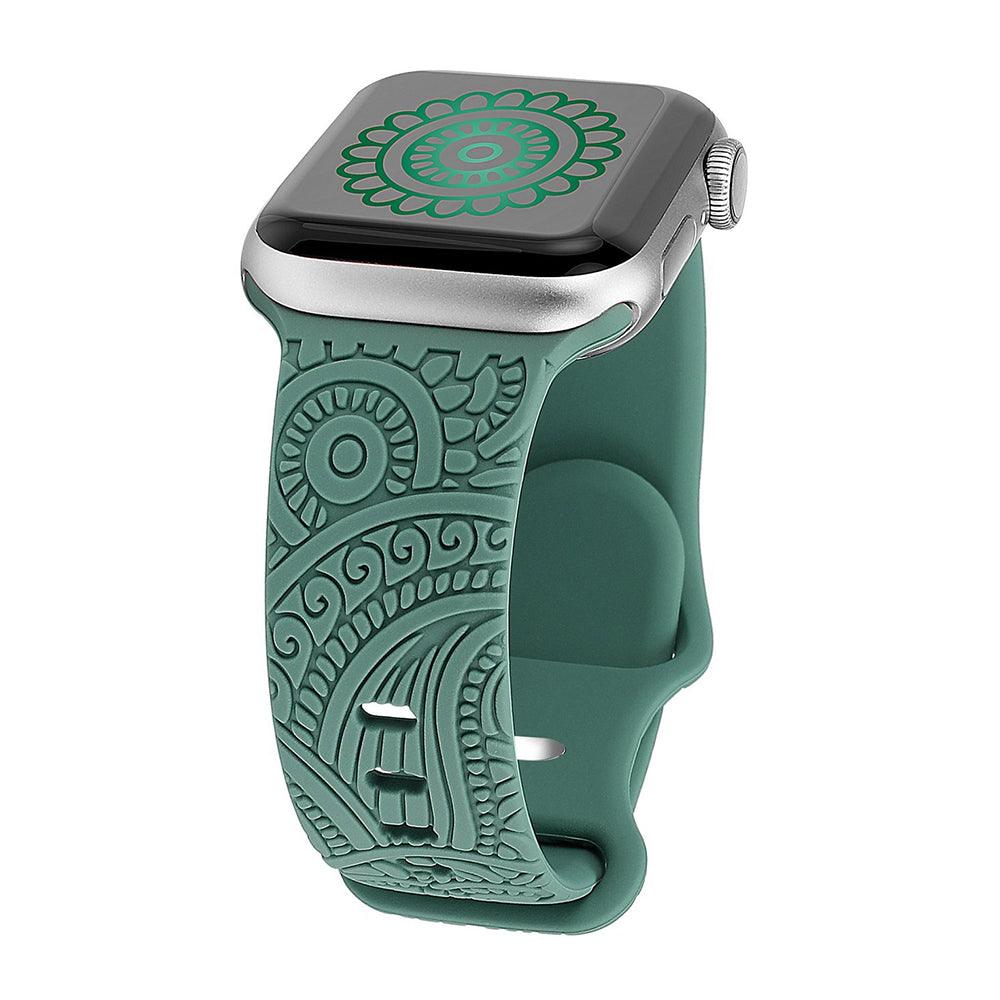 Engraved Henna Floral Silicone Band Compatible with Apple Watch 38–49mm