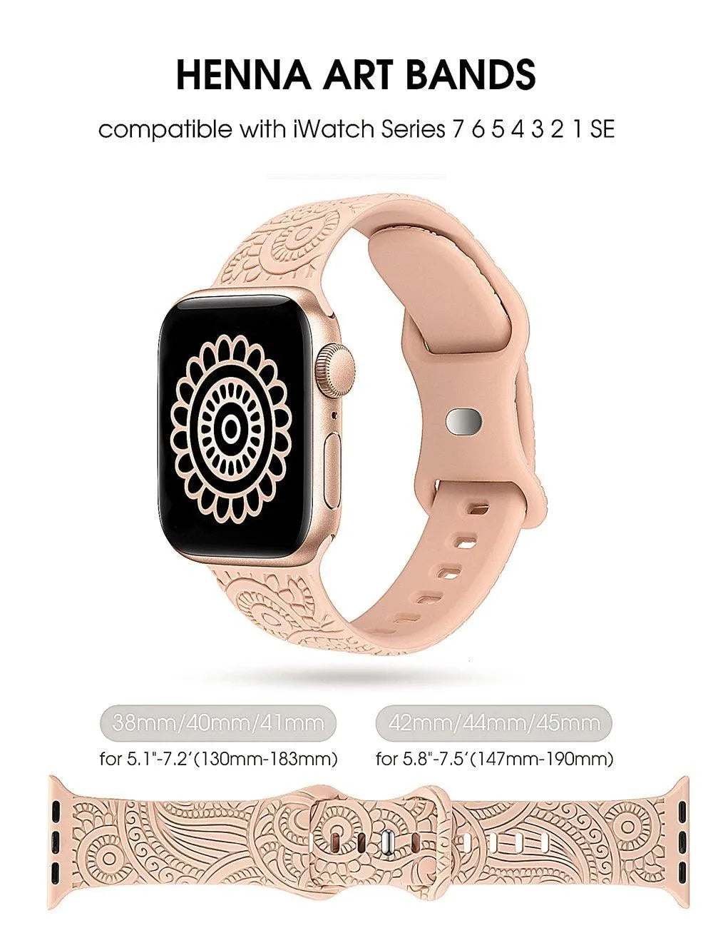Engraved Henna Floral Silicone Band Compatible with Apple Watch 38–49mm